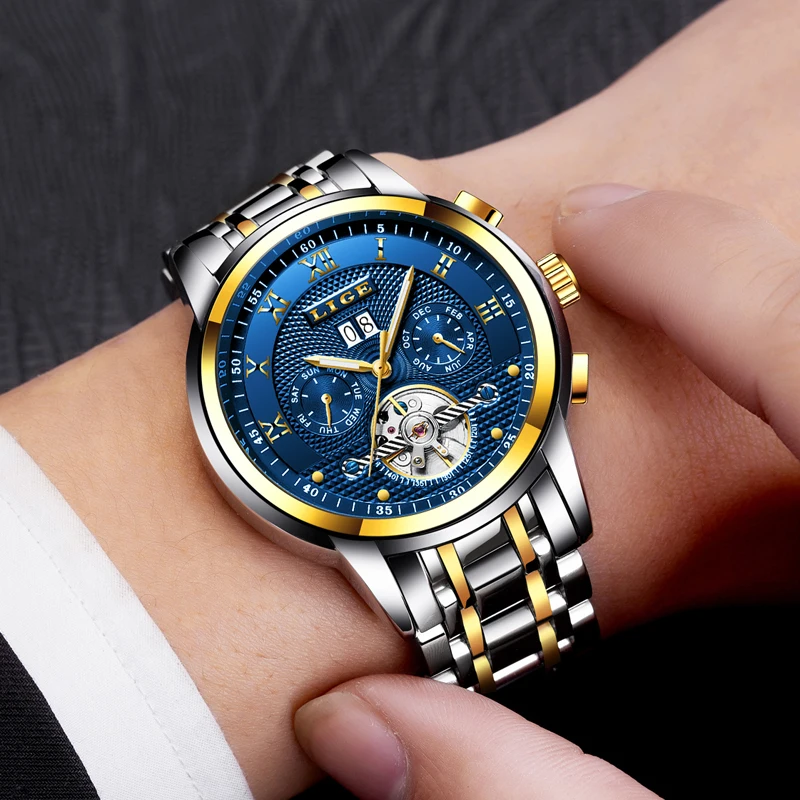 Relogio Masculino LIGE Mens Watches Top Brand Luxury Automatic Mechanical Watch Men Full Steel Business Waterproof Sport Watches