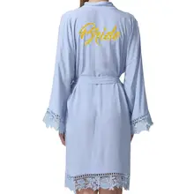 Хлопковые Свадебные платья подружки невесты с кружевной отделкой для женщин Свадебная Подружка невесты честь мать сестра пижамы халат с золотом 001