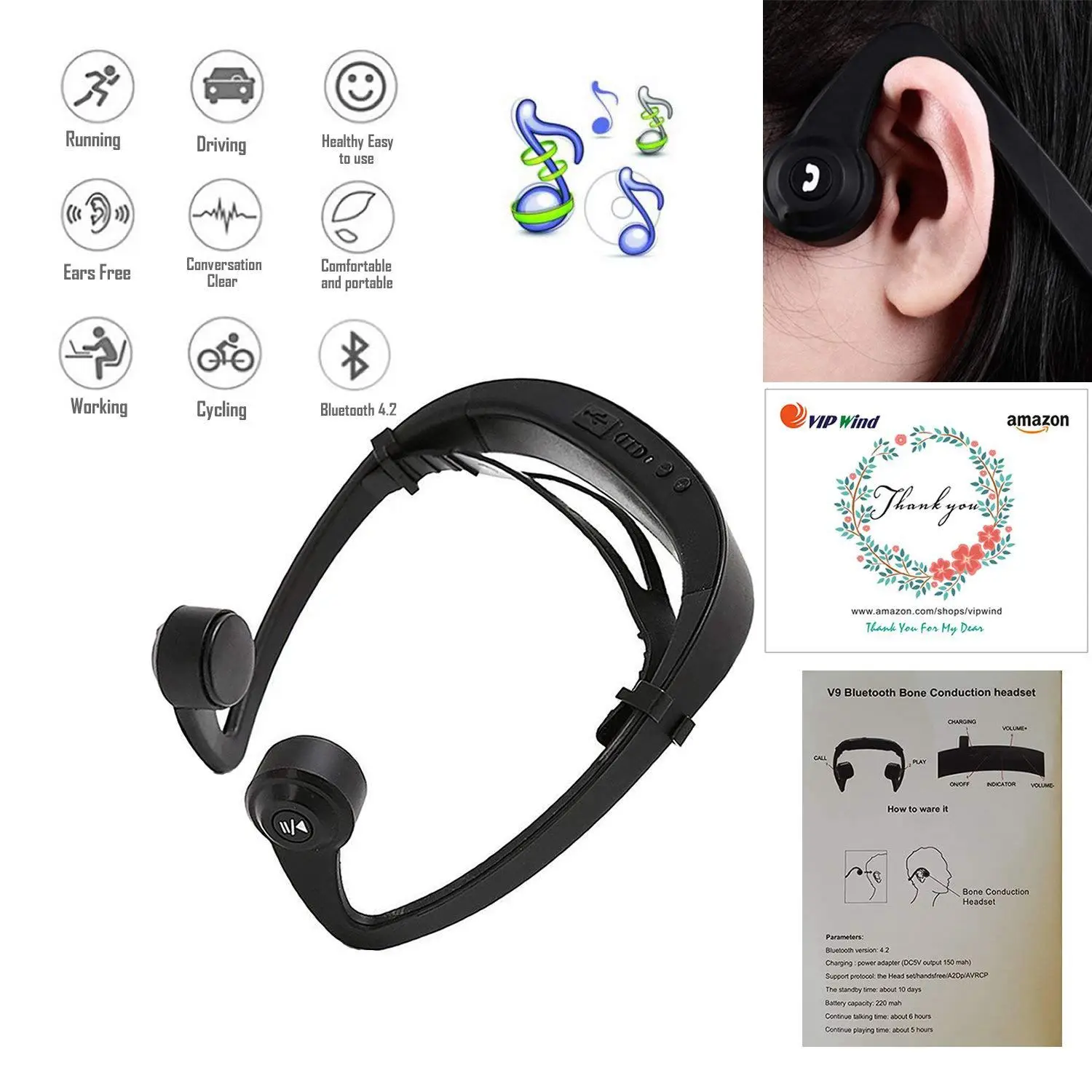 Bone Conduction Headphones, Wireless Bluetooth Headset Sport Gym