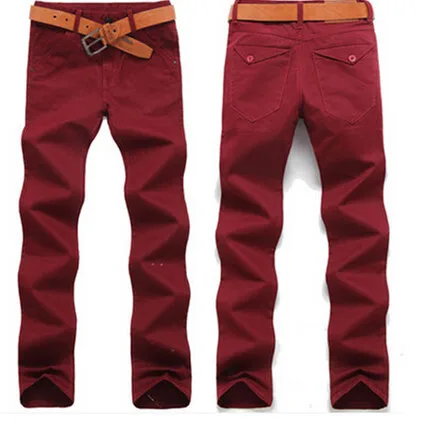 Летние Стильные мужские длинные брюки для отдыха мужские брюки средней талии вымытые тонкие длинные брюки плюс размер - Цвет: Wine Red 2