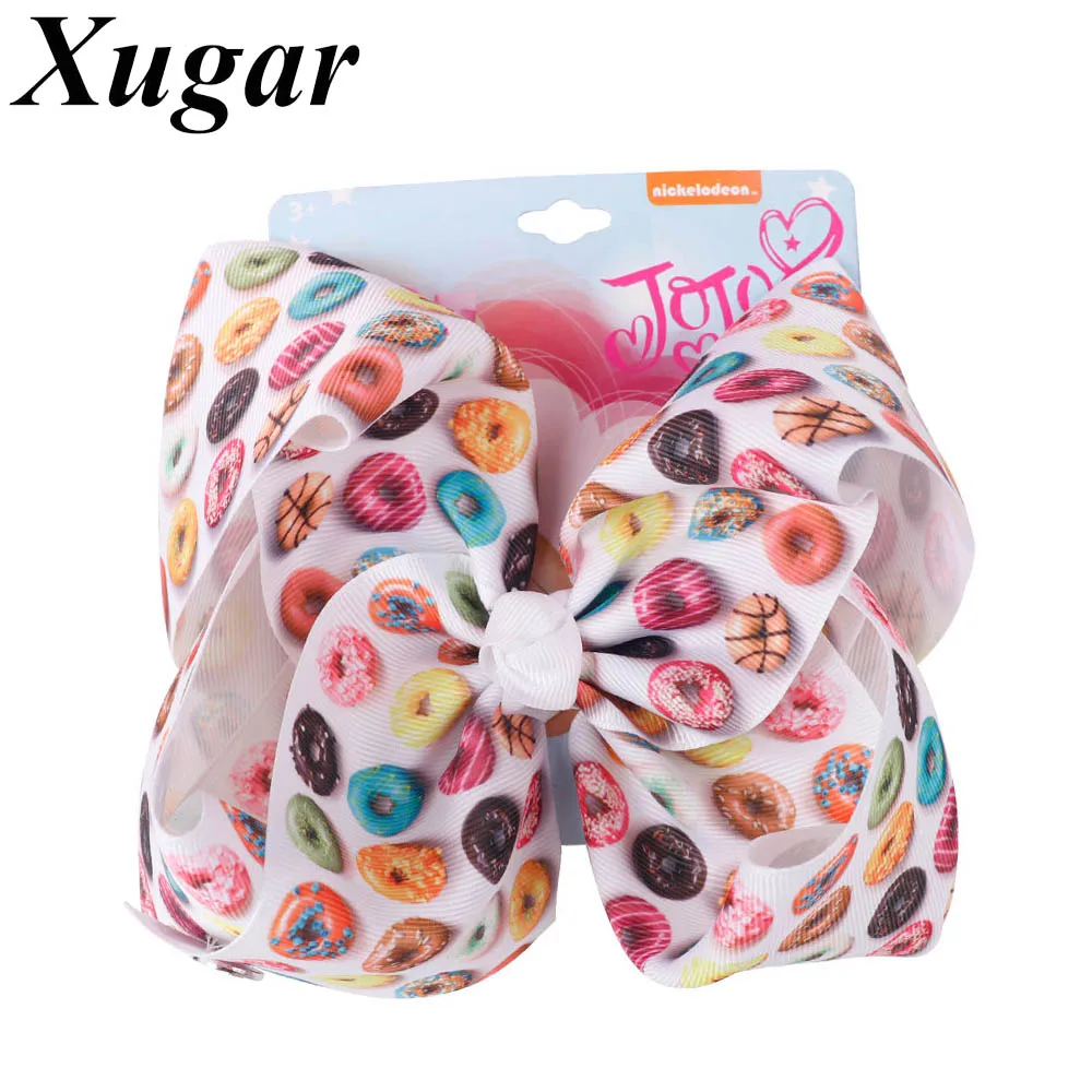 

7" Jojo Siwa Large Doughnut Printed Hair Bows For Girls Ribbon Flamingo Big Knot Hair Clip Children Kids Hair Accessories