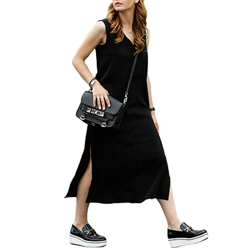 

Women Dress Maxi Sexy Split Sleeveless Summer Beach Dress Casual Elegant Knitted Loose Long Black Dresses Plus Size Vestidos