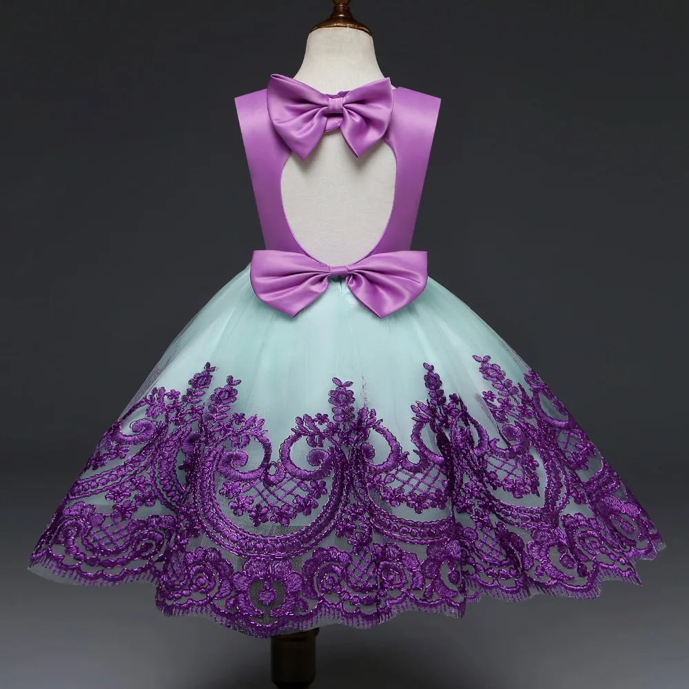 Детское свадебное платье с цветочным узором для маленьких девочек праздничное торжественное платье принцессы кружевное фатиновое платье без рукавов с бантом на спине для детей 0-5 лет