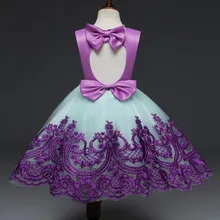 Детское свадебное платье с цветочным узором для маленьких девочек праздничное торжественное платье принцессы кружевное фатиновое платье без рукавов с бантом на спине для детей 0-5 лет