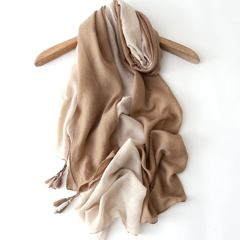 Spring Summer Gradient Color Scarves Flax Large Size 2018 Cotton Linen Scarf Soft Breathable