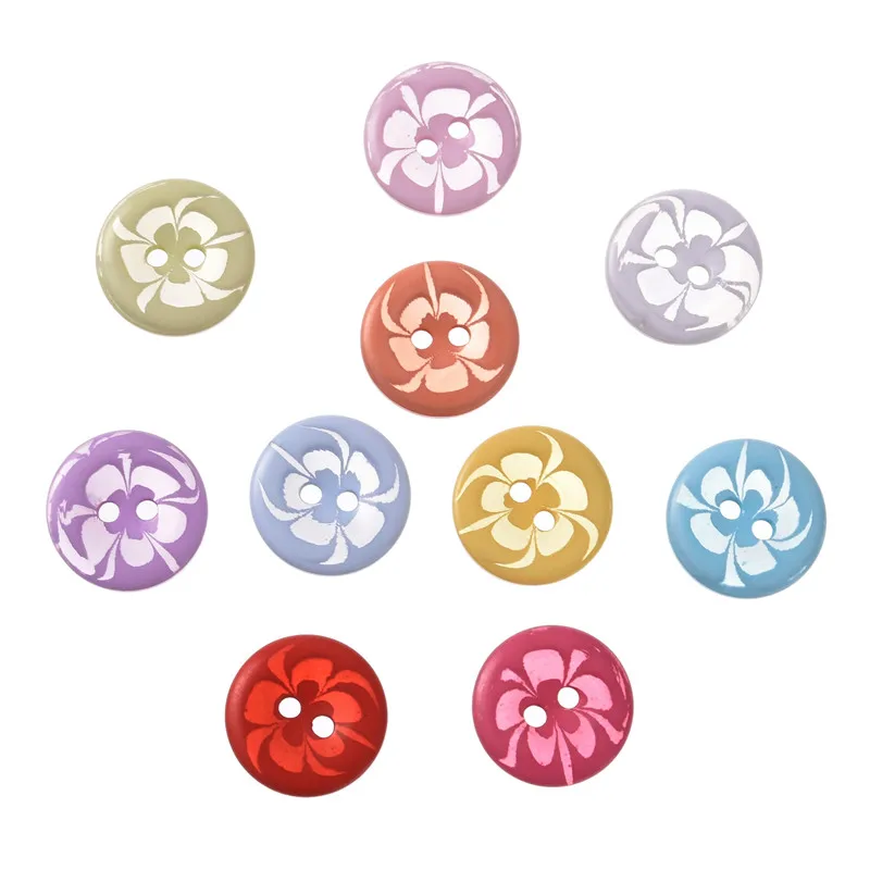 

200PCS 14mm 2 Holes Round Flower Resin Buttons Knopf Random Mixed Color Sewing Buttons Decoration Buttons