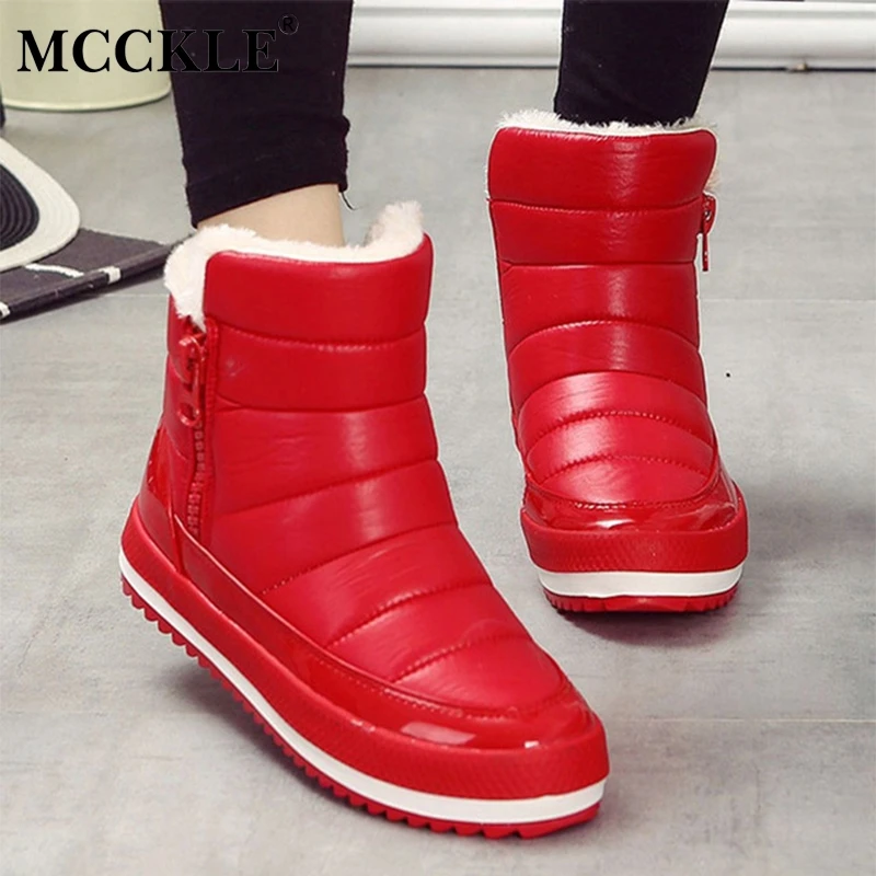 

MCCKLE Women Winter Casual Platform Flat Warm Snow Boots Female Zipper Fur Waterproof Fashionable Shoes Leisure Footwear
