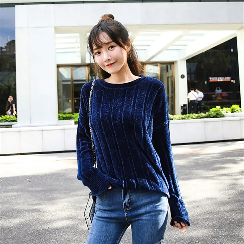 Women Sweaters Chenille Retro Velvet Loose Long Sleeve Elastic Knitted Lady Pullovers Female Winter Short Sweaters Mujer Femme Women Sweaters Chenille Retro Velvet Loose Long Sleeve Elastic Knitted Lady Pullovers Female Winter Short Sweaters Mujer Femme
