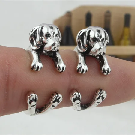 Aimeilai Vintage Francese Bulldog Anelli Cane Bassotto Jewerly Nero