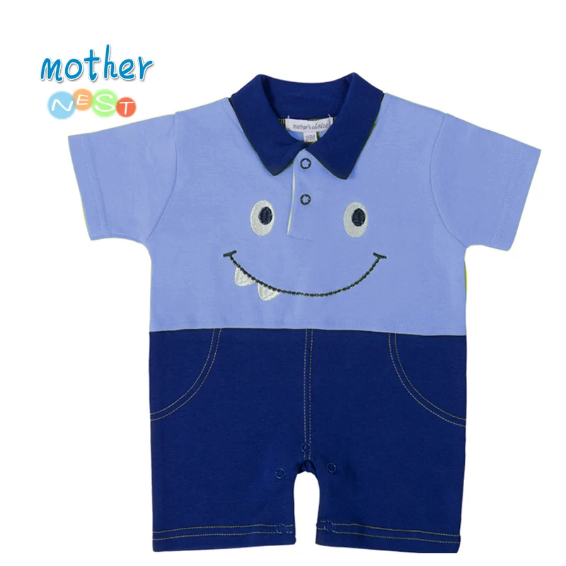 2018 Newborn Baby Bodysuit Short Sleeve Tiny Cottons Baby Boy Clothes 0-9M Infant Jumpsuit BlueGreen Baby Bodysuit Clothing Set (2)