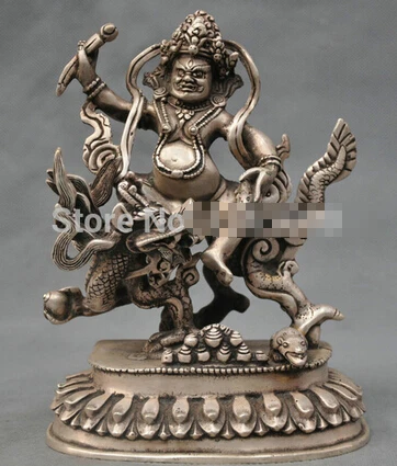

0 7" China Tibet Silver Bronze Ride Dragon White Jambhala Statue