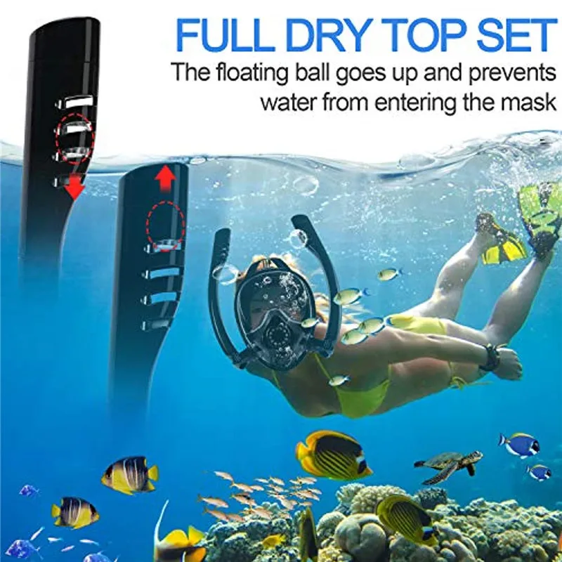 Black Under Water Anti-Fog Anti-Leak Double Breath Tube Masks Explopur Swimming Full Face Mask 