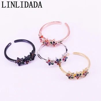 

12Pcs For Women Mix Color Fashion Colorful Jewelry Rainbow Micro Pave Zirconia Adjustable Rings