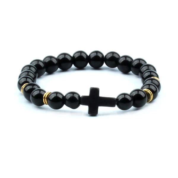 Подарки на удачу браслеты и браслеты мм 8 мм Природный лавовый камень для мужчин с крестиком Иисуса Шарм для women-SL101 - Окраска металла: jin-013