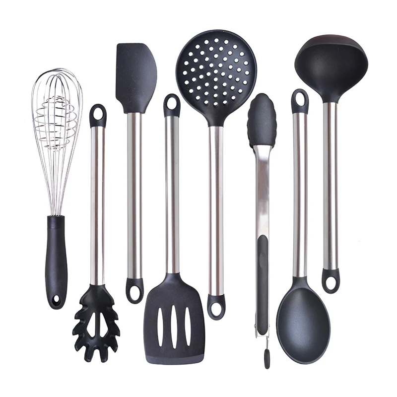 6 & 8 Pieces Super Sturdy Cooking Utensils Set & Non Stick Silicone Tips For Pots and Pans, Kitchen Utensils by Leeseph