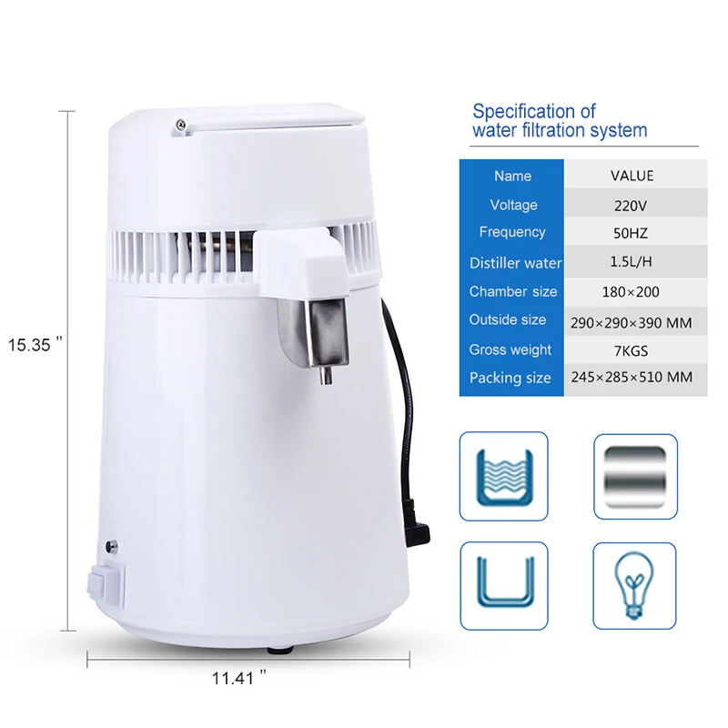 4L домашний дистиллятор чистой воды фильтр машина Стоматологическая дистиллированная вода дистиллированный очиститель оборудование из нержавеющей стали пластиковый кувшин