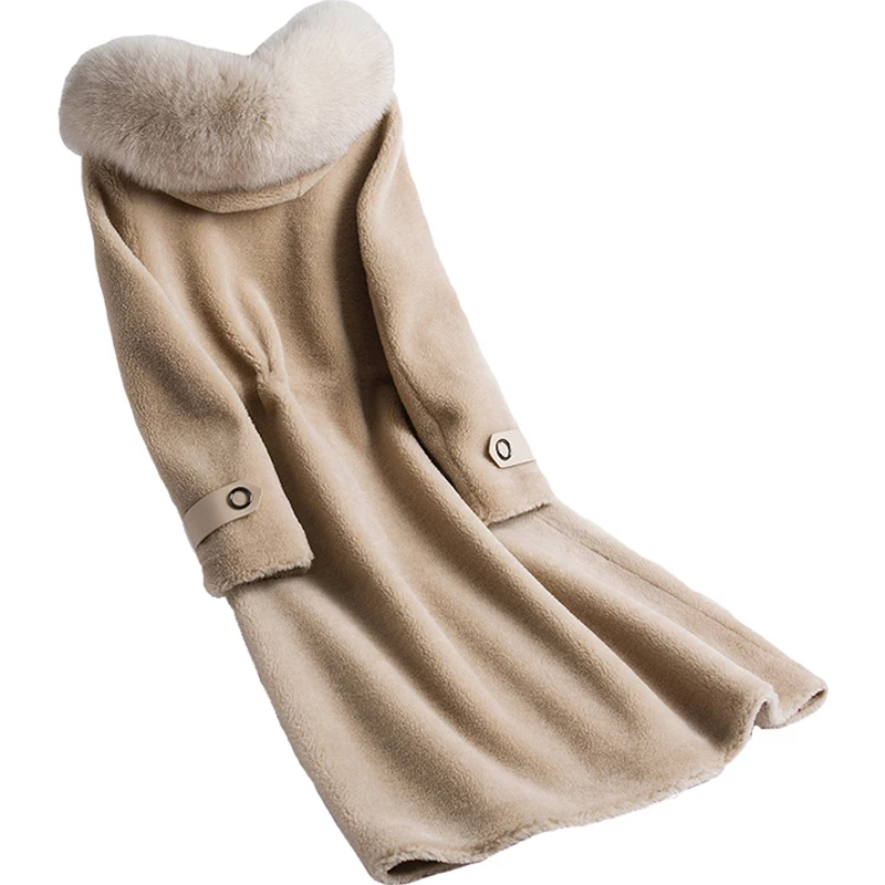 Coréen Camel Double face Hiver Renard Vêtements Daim En Veste Manteau Doublure Femmes Fourrure Manteaux Laine À Light Véritable Zt663 2018 De Élégant Capuchon rpnwqBPr