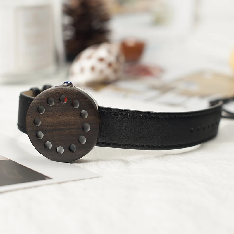 BOBO BIRD L-C12 Round Ebony Wood Stainless Steel Watches Ladies Custom Logo Black Band Fashion Casual Quartz Skeleton Men Watch