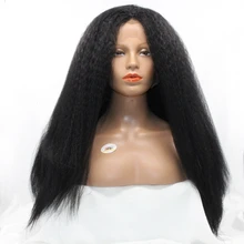 DLME 250 Density Synthetic Hair Kinky Straight Lace Front Wigs Glueless With Baby Hairs Natural Black