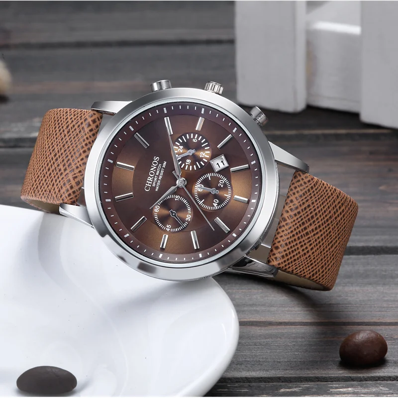 Мужские часы CHRONOS мужские спортивные Топ бренд Роскошные с календарем кварцевые