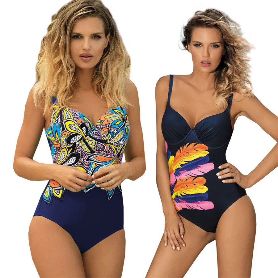 

Vintage One Piece Swimsuit 2019 Swimwear Women Push Up Monokini Bodysuit Plus Size Swimwear Beach Wear Retro Bathing Suit Female