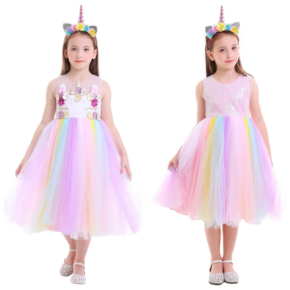 Set Unicorn Girl Flower Rainbow Dress -Unicorn Fashion HTB1J4AOXinrK1Rjy1Xcq6yeDVXaZ