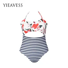 YIEAVESS Siamese Swimsuit Women Hollow Swimsuit Striped Strap Bandage Swimsuit Women Thick Swimsuit