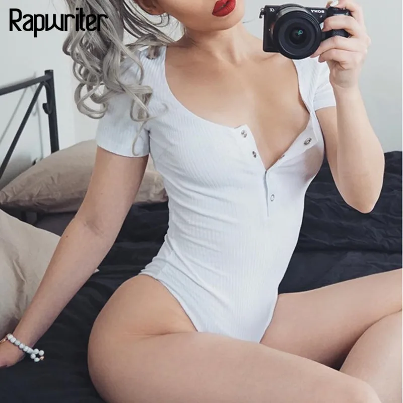 Women Sexy Vertical Striped Button Open Crotch Bodysuit Women 2019