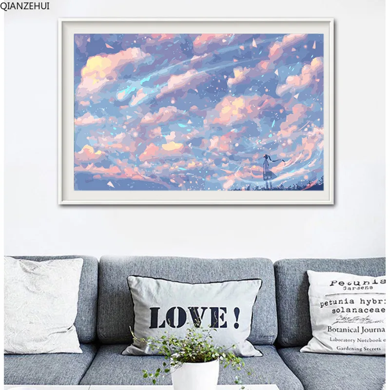

QIANZEHUI,DIY Diamond Embroidery,Round Diamond Full Embroidery Anime starry sky bedroom Diamond painting cross stitch,needlework