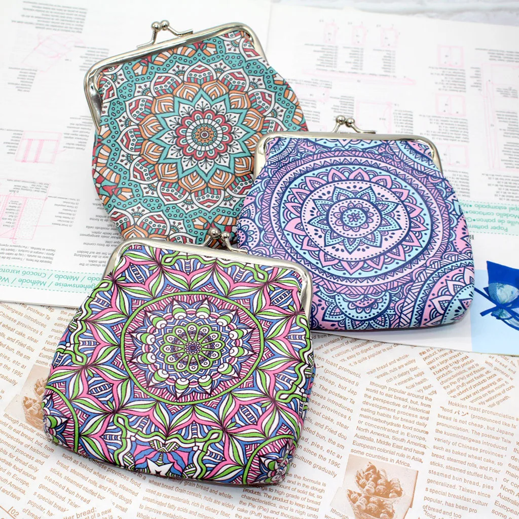 Женский винтажный кошелек с геометрическим рисунком в этническом стиле, кожаный кошелек с принтом в национальном стиле, кошелек для монет, держатель для карт, сумочка