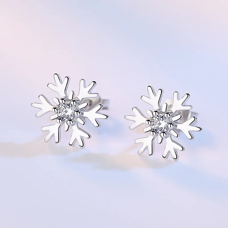 Классические женские серьги-гвоздики с фианитами и кристаллами в виде снежинок; милые маленькие рождественские серьги серебряного цвета; модные ювелирные изделия; brinco feminino