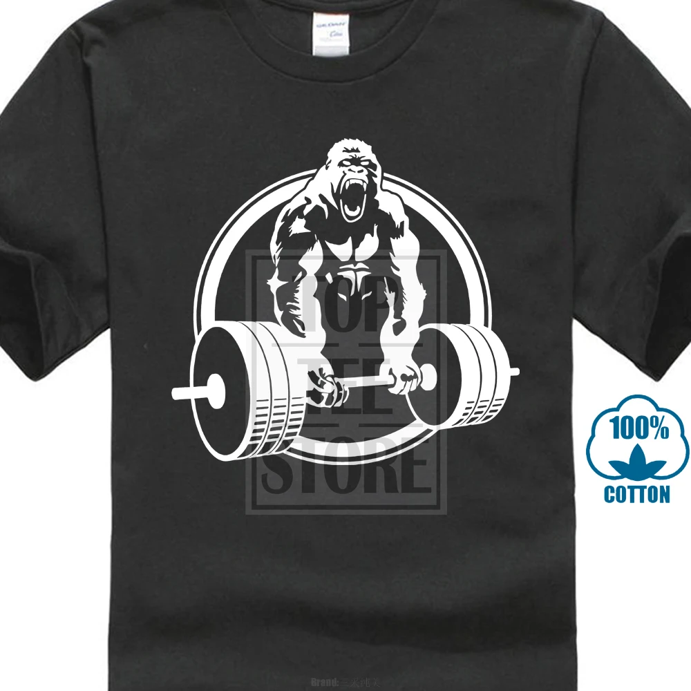 T قميص عالية الجودة Men 'S الغوريلا رفع الاثقال يا الرقبة قصيرة الأكمام عارضة تي شيرت