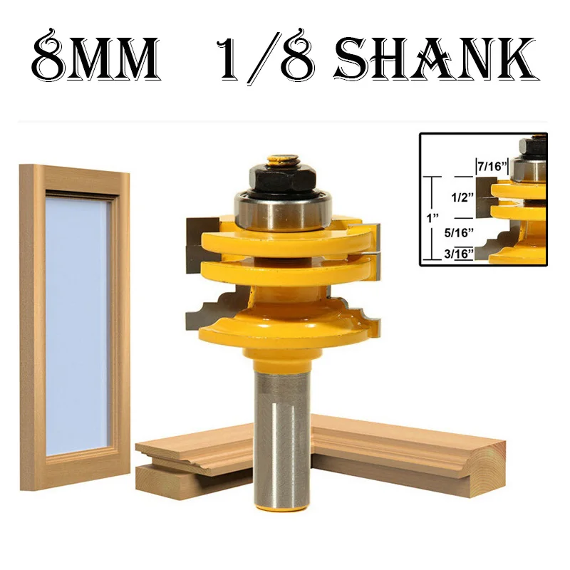 8MM woodworking Groove Tenon Milling Cutter 1/8 shank Glass Door