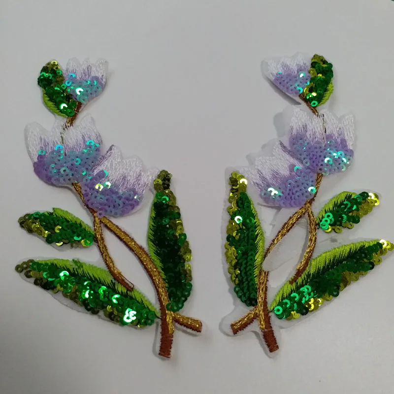 

1pair Sequins orchid flower iron on patches for clothing DIY sequin floral patchs fer Embroidery applique parche ropa