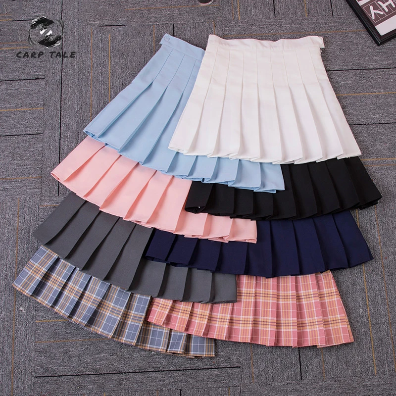 

College wind pleated skirt female skirt A word solid color youth high waist stretch skirt college wind girl skirt summer trend