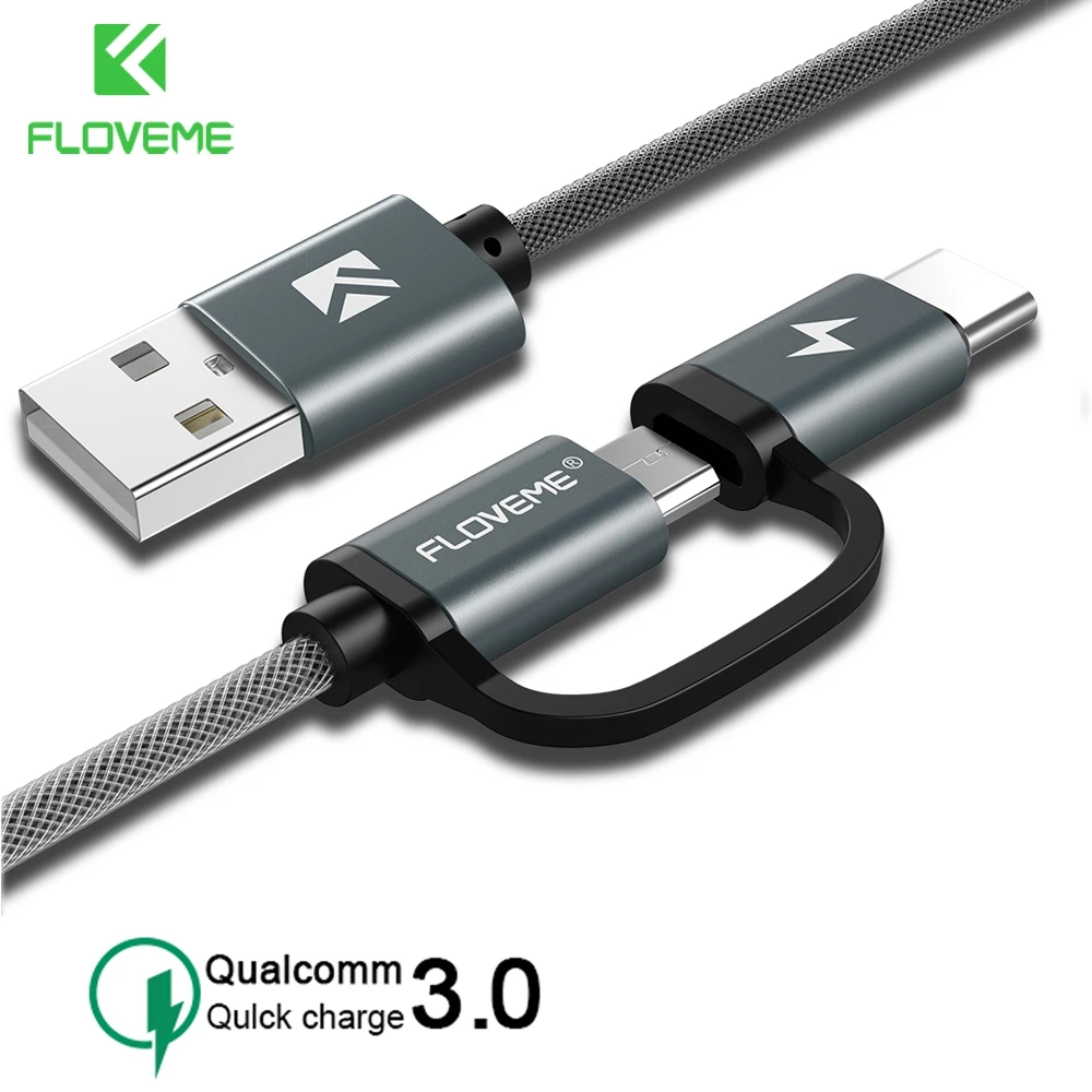 

FLOVEME QC 3.0 USB Cable For Samsung Galaxy Note 9 S9 2 in 1 Fast Charge USB Cable For Huawei P10 P20 For Xiaomi Note 3 5 Pro