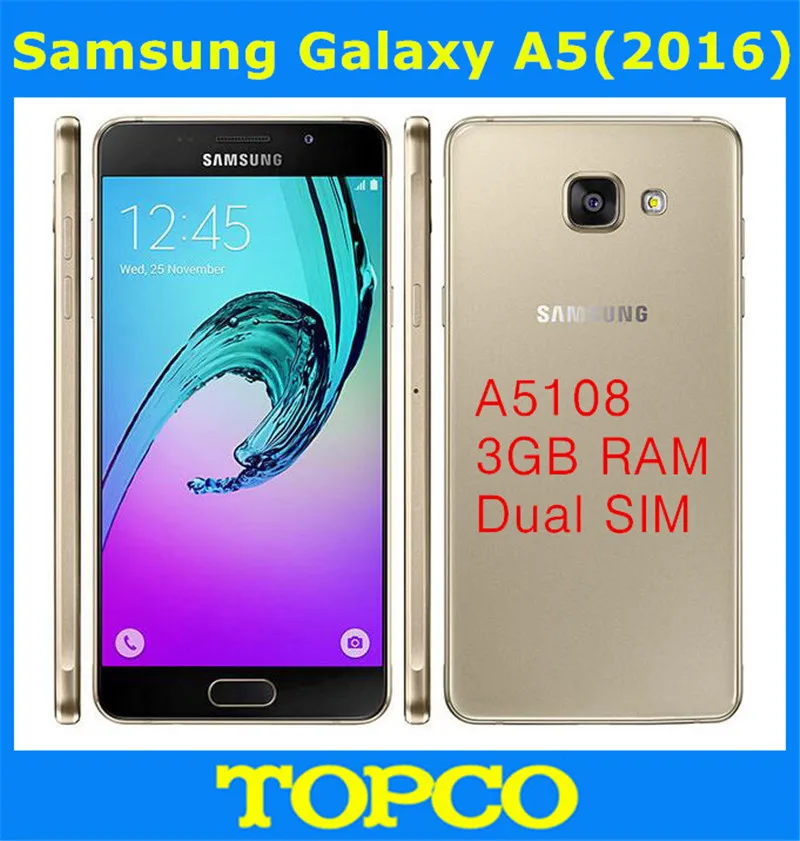 Samsung Galaxy A5() A5108,, разблокированный, 4G LTE, Android, мобильный телефон, две sim-карты, четыре ядра, 5,2 дюймов, 13 МП ram, 3 ГБ, 16 ГБ rom, Exynos