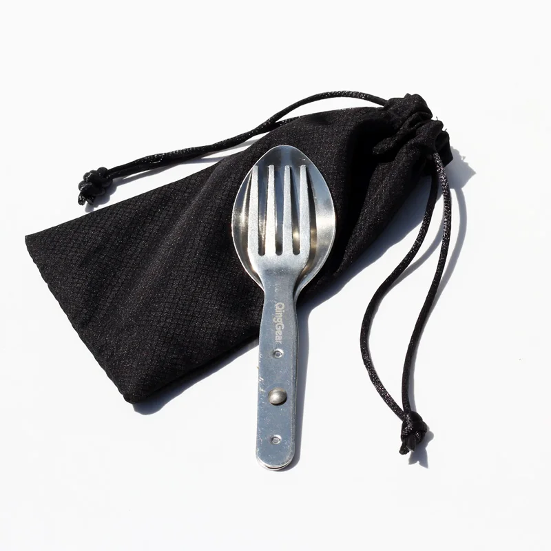 6 unids qinggear Acero inoxidable portátil 2 en 1 Tenedores cuchara conjunto al aire libre camping picnic Vajilla Utensilios conjunto con nylon bolsa