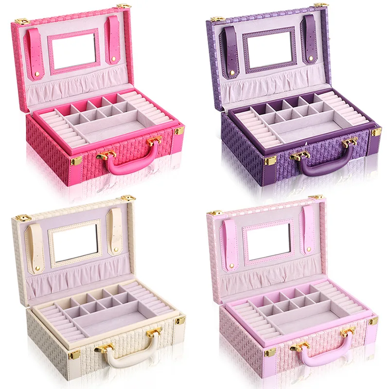 Portátil trenzado collar de la joyería patrón caja de almacenamiento multi-funcional Anillos Pendientes organizador para las mujeres regalo - 3