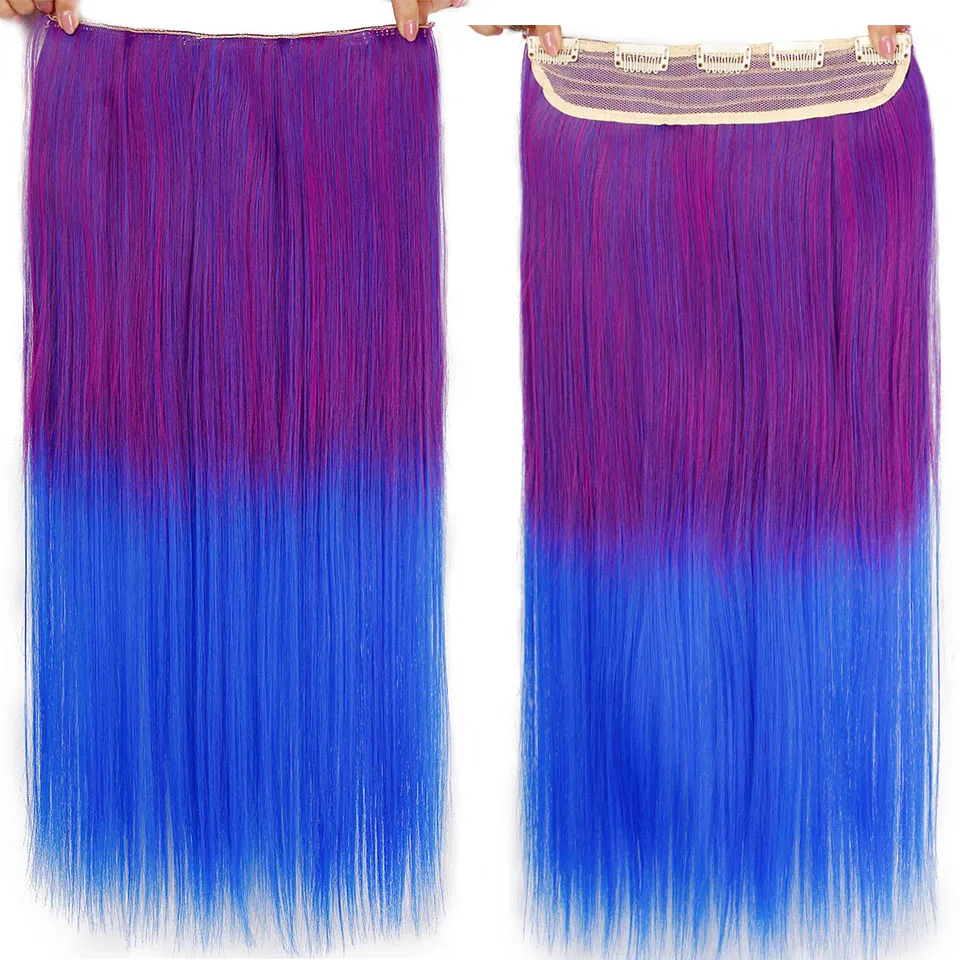 AISI BEAUTY Clip one piece Синтетические длинные прямые волосы для наращивания Ombre розовый фиолетовый 2" Накладные разноцветные женские волосы
