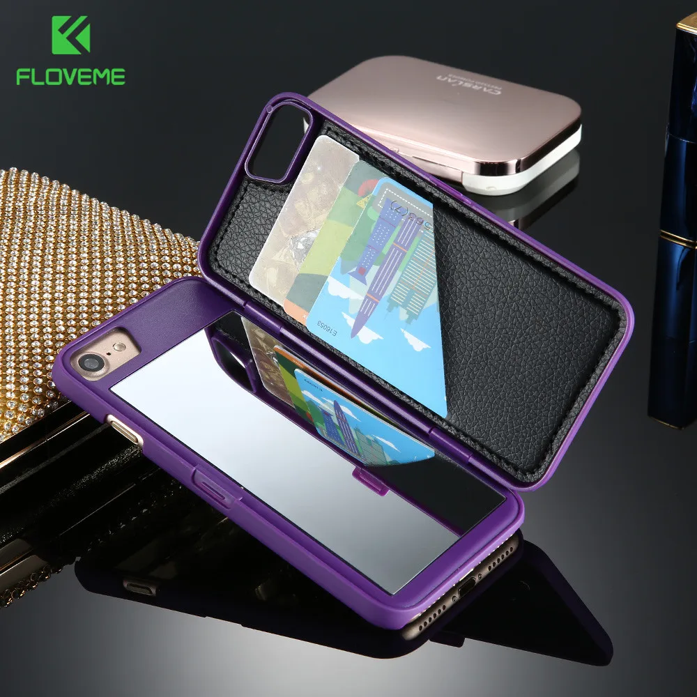 

FLOVEME Mirror Case For iPhone 6 6s 7 Plus Mirror Cover Card Holder Case For iPhone 7 7s 6 6 Plus Mirror Phone Cases Cover Coque