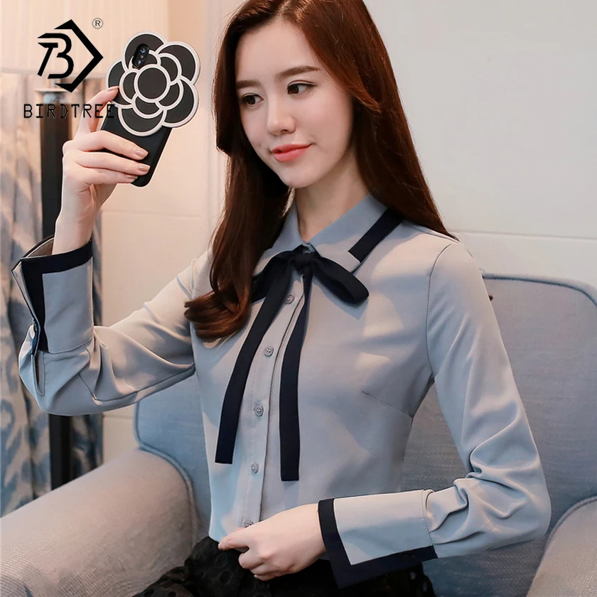 Prezzo 2018 Spring Nuovi Arrivi Casual Magliette e camicette Soild Del Peter pan Del Collare Top Delle Donne di Modo Dolce Sottile Camicette   Camicette Morbido Camicette t83420L