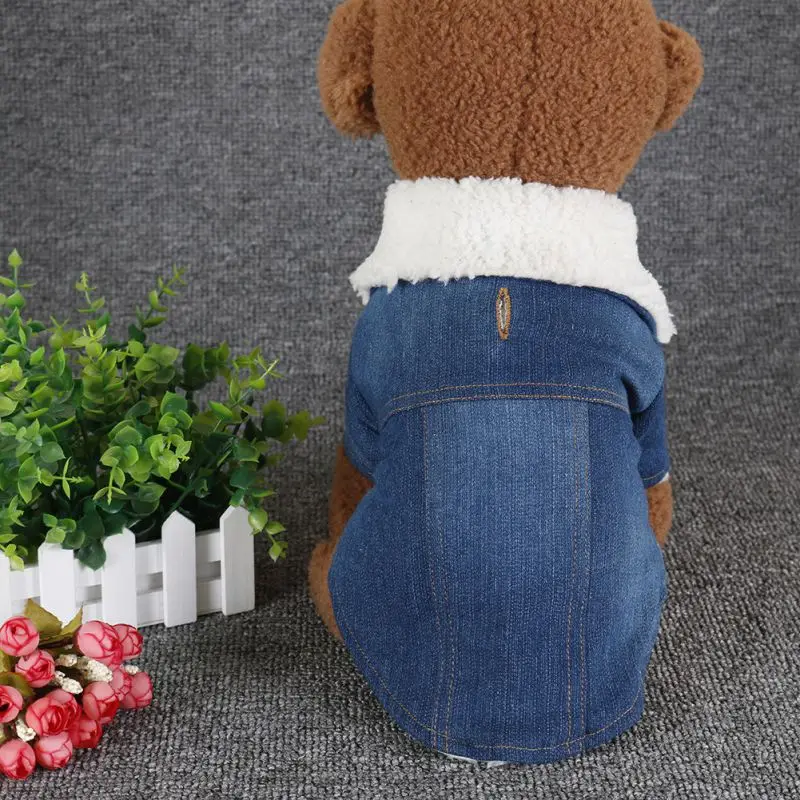 

Pet Dog Winter Warm Blue Jeans Coats Cool Cowboy Cloth Puppy Jacket with Fur Collar for Autumn Winter Pet Dog Winter Costume