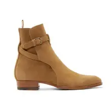 Ручной работы Мужская обувь Hiver Пряжка Ботинки Kanye West Челси Обувь Высокая кожаные ботинки Martin Повседневное мотоциклетные Мужская обувь