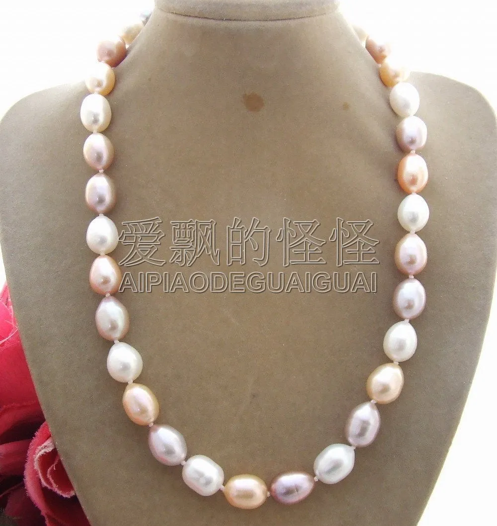 

N011611 12mm Multi Color Rice Pearl Necklace-Mabe Clasp