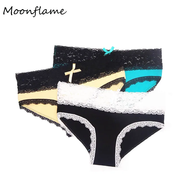 Moonflame 3 pcs/lots New Arrival Sexy Lace Underwear Cotton Women Briefs Panties 89230