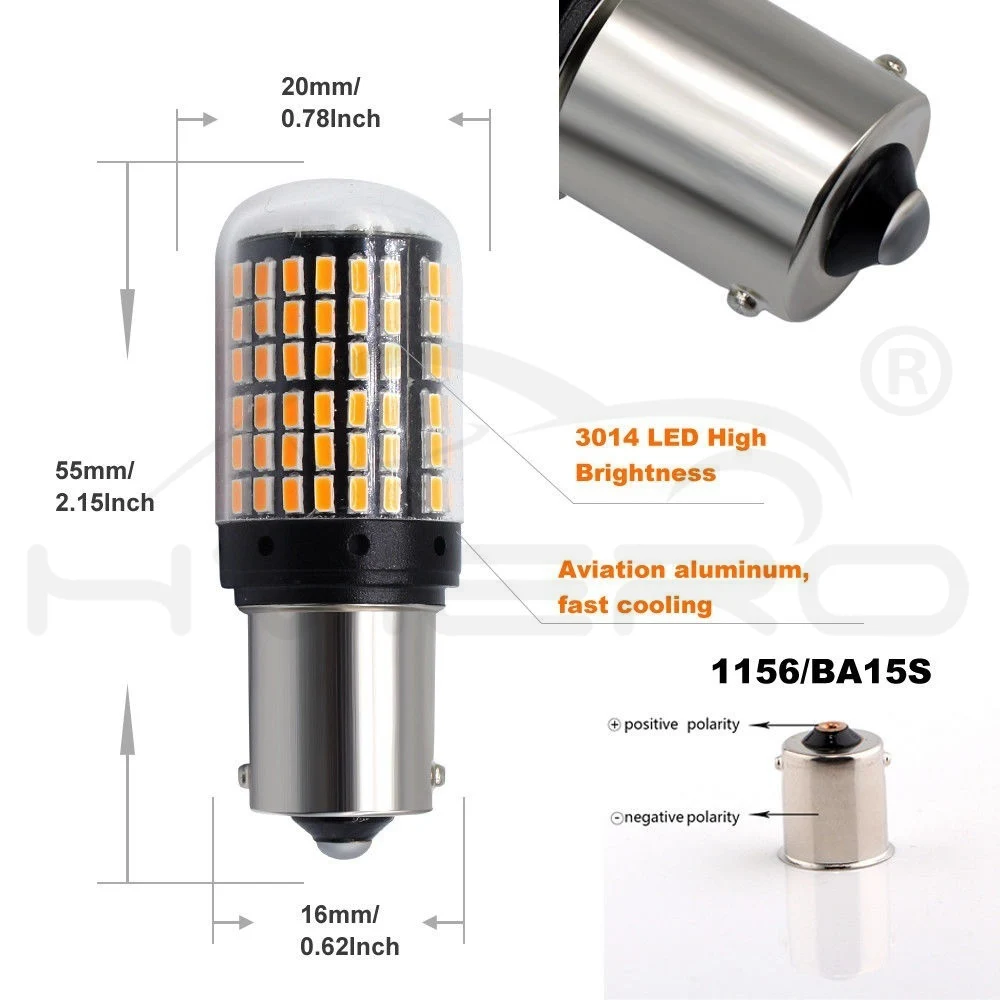 Hviero 2X 1156 1141 1073 7506 BA15S P215W Car Led Tail Bulb Brake Lights Auto Reverse Lamp Daytime Running Light White Yellow DC 12V 24v