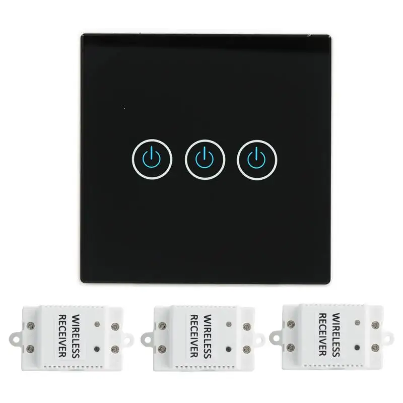 

Wireless Remote Control Touch Switch Wall Panel Receiver Home Wireless Remote Control Light Switches Black Z25