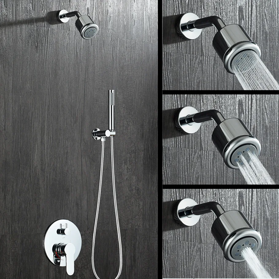 Kopen Messing douchekraan Systemen Muur Mouthed 3 Functies regendouche Verstelbare Douche Houder voor luxe badkamer Douche Set