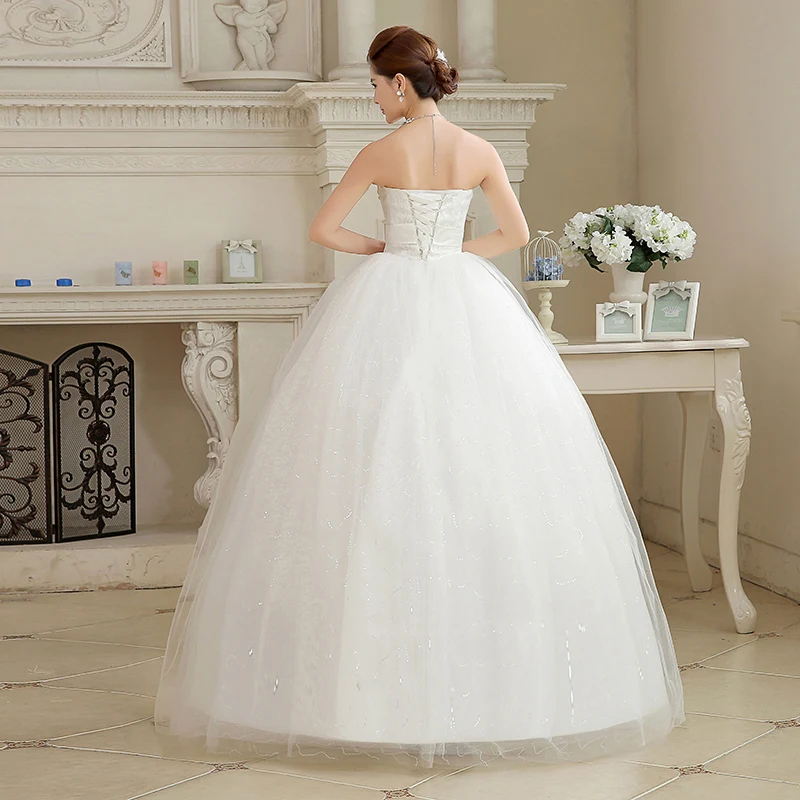 Новое поступление настоящая фотография плюс размер кружева блёстки Свадебные платья дешевые белые без бретелек невесты платья Vestidos De Novia HS107